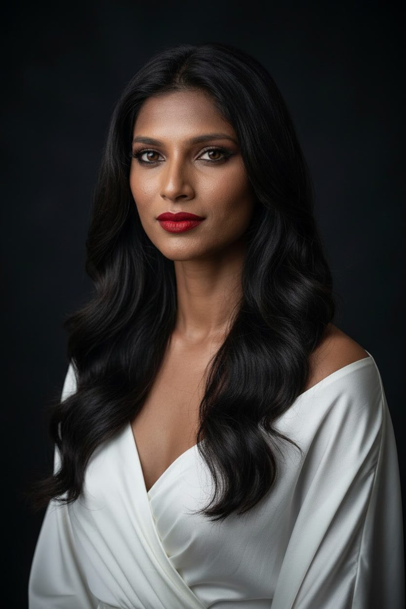 Meera yellow dress dramatic portrait