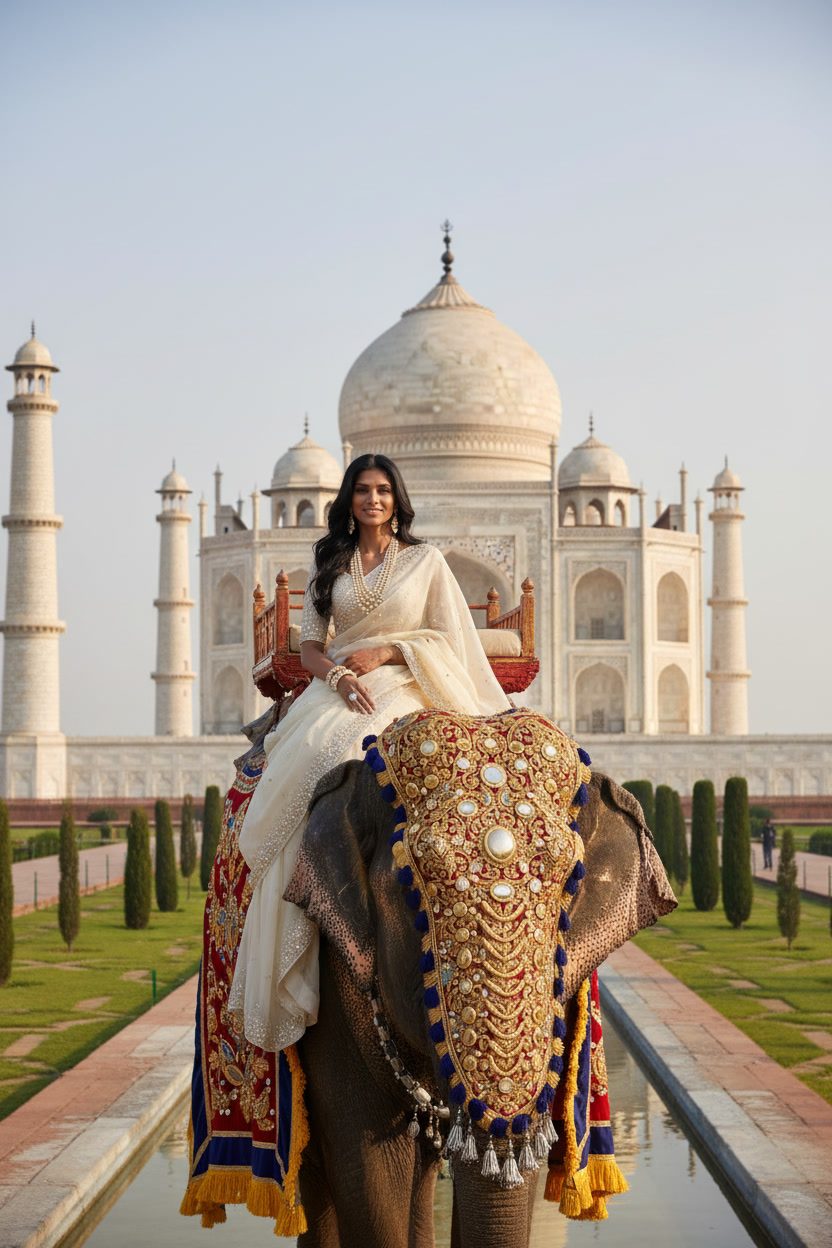 Meera elephant Taj Mahal ivory saree