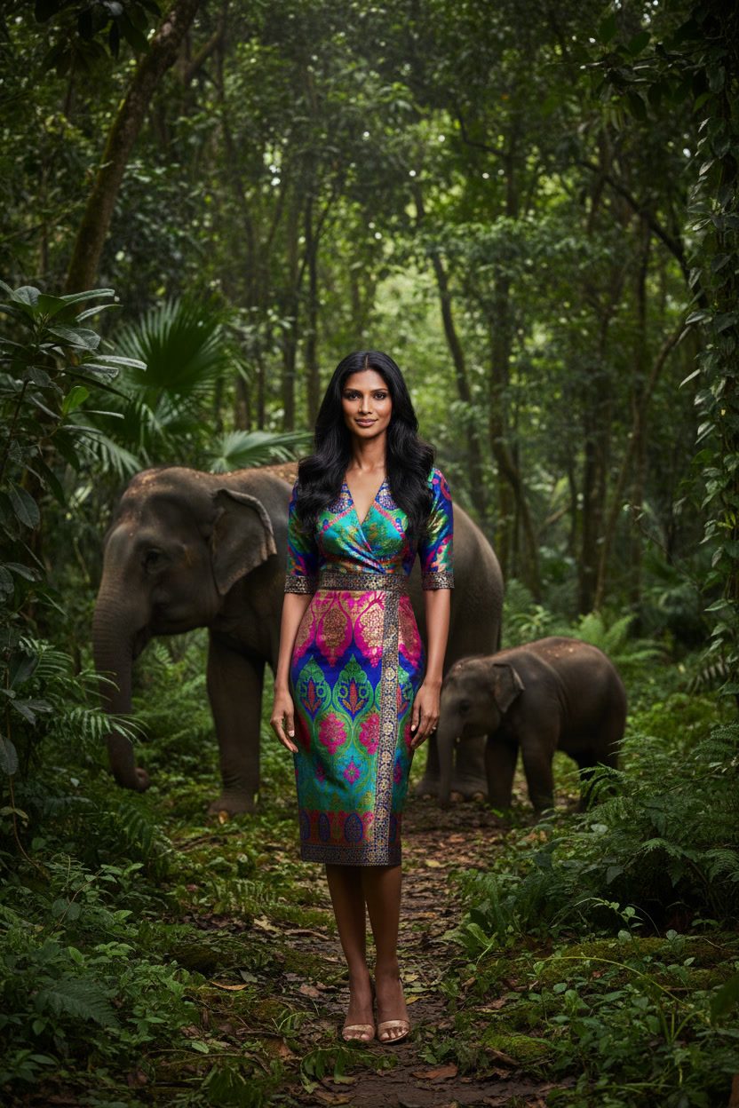 Meera elephants jungle colorful dress