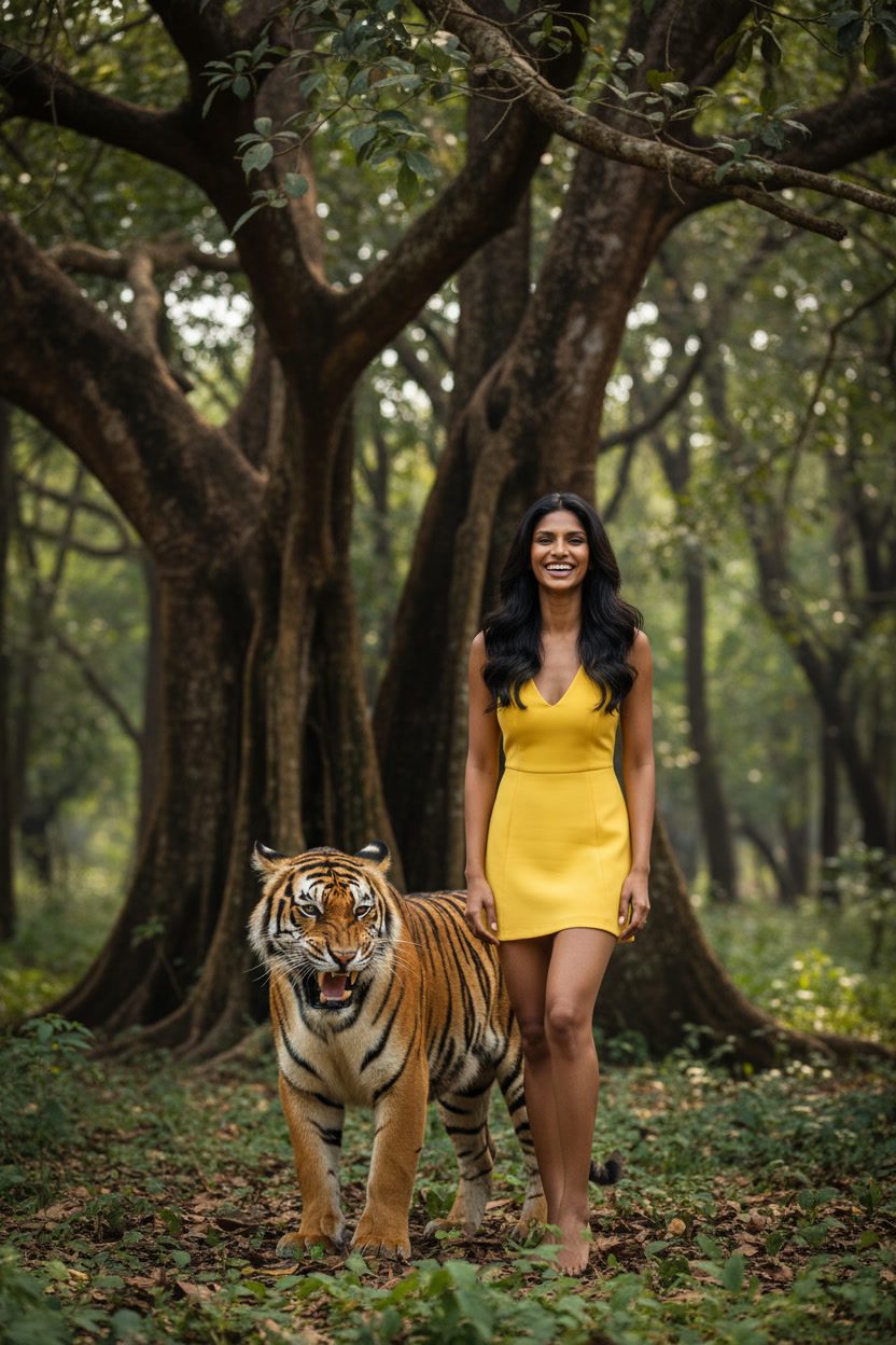 Meera tiger Bengal jungle yellow dress